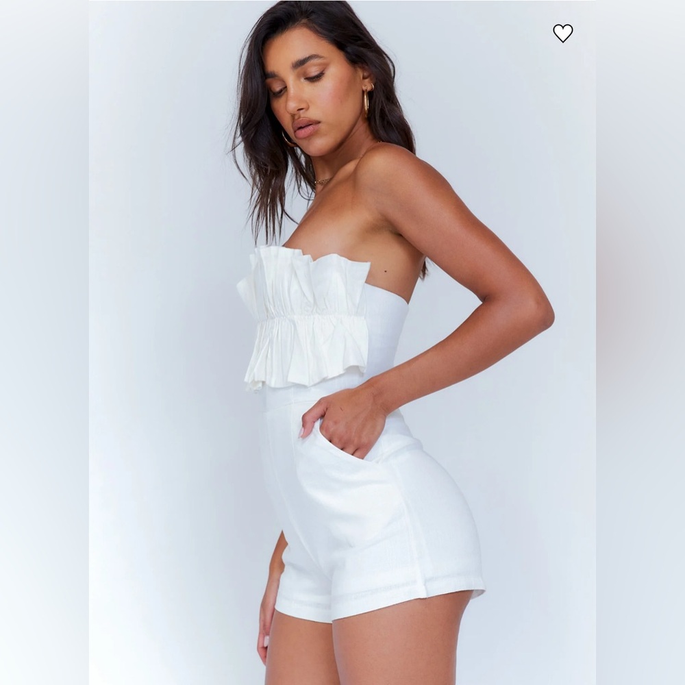 Princess Polly White Strapless Ruffle Jumpsuit